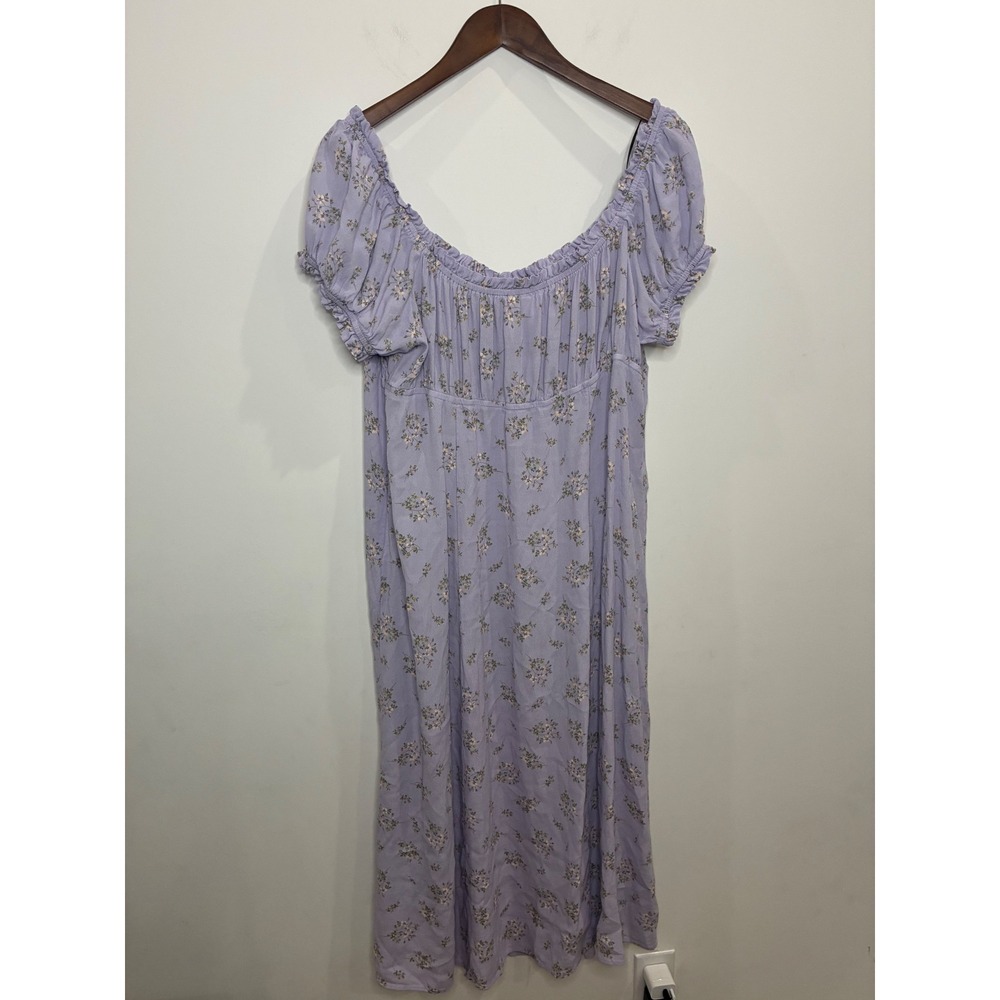 H&M Lavender Floral Smocked Midi Dress XXL Purple Cottagecore Puff Sleeve